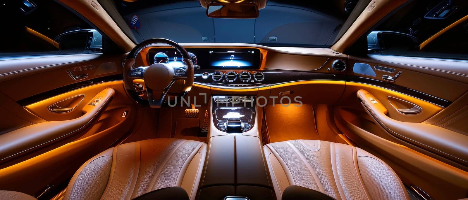 The luxury car interior boasts warm leather tones, offering both visual pleasure and tactile comfort for an exceptional driving sensation. by sfinks