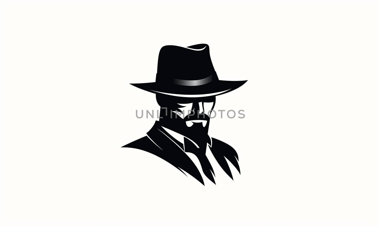 Male silhouette in a hat on a white background. Selective focus