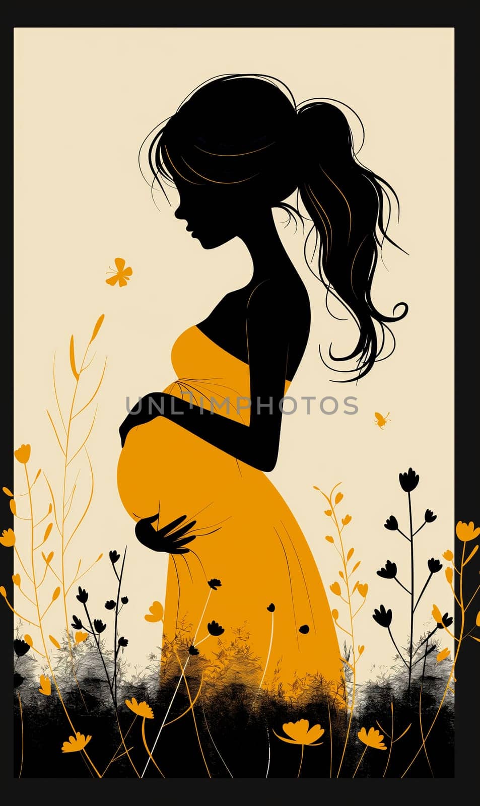 Silhouette of a pregnant woman on a white background. Selective focus