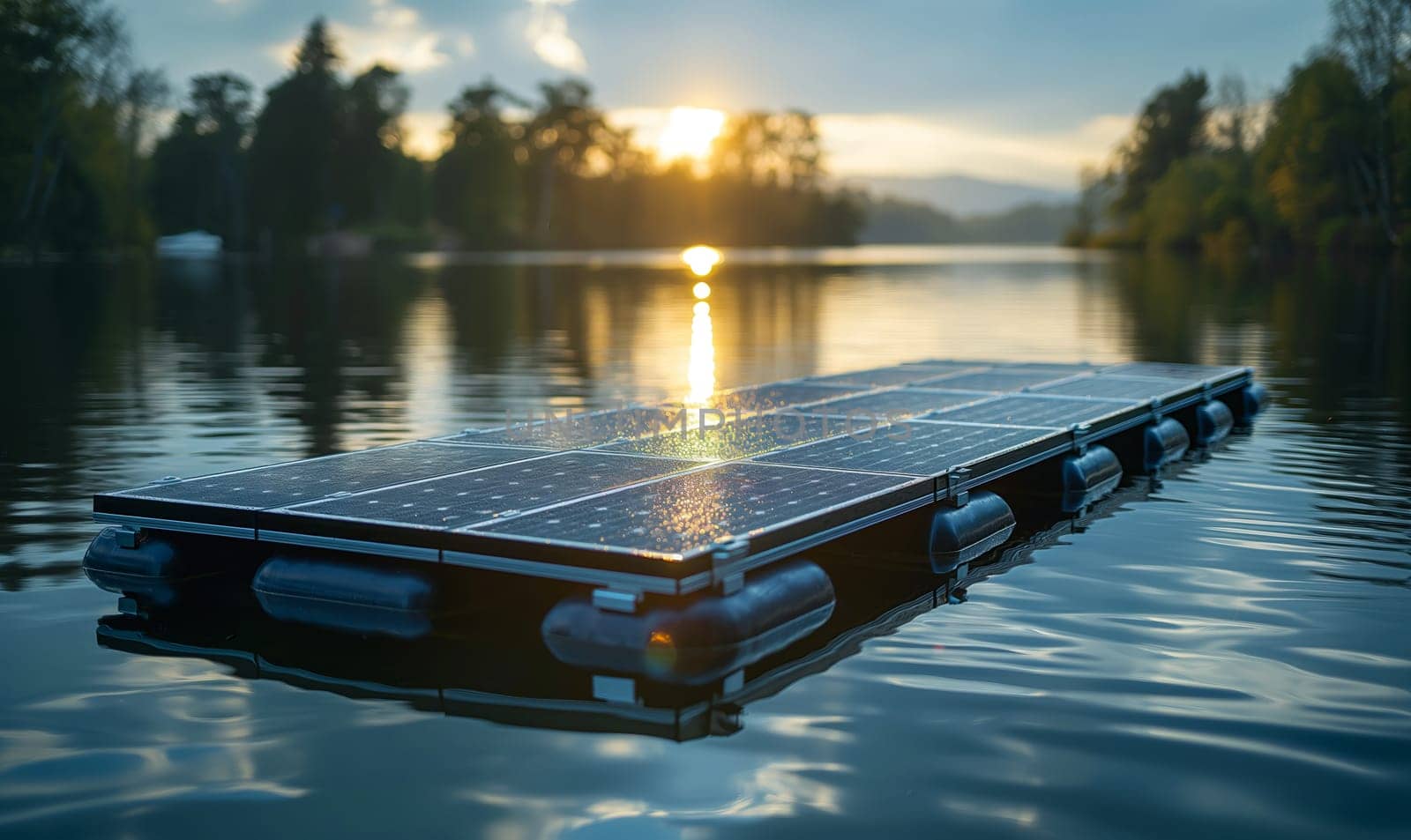 Floating solar panel system on a lake. by Fischeron