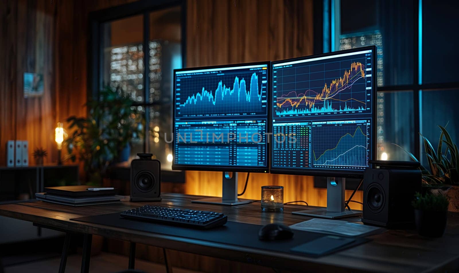 Investment chart of the stock market on the monitor. Selective soft focus.