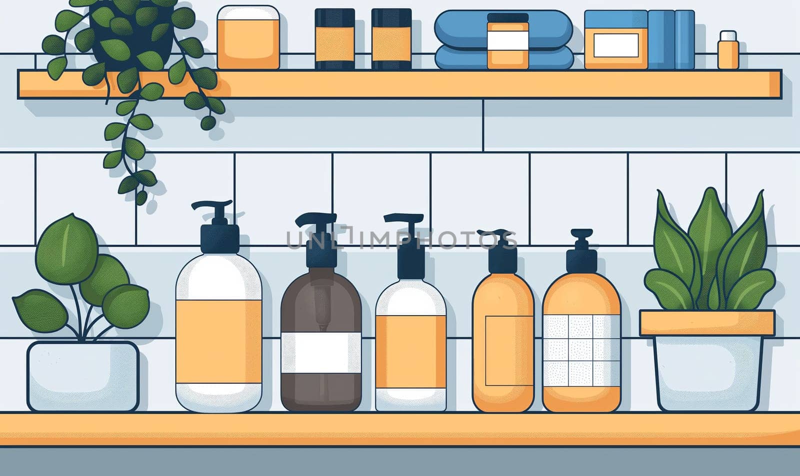 An illustration of various soap bottles. Selective soft focus.