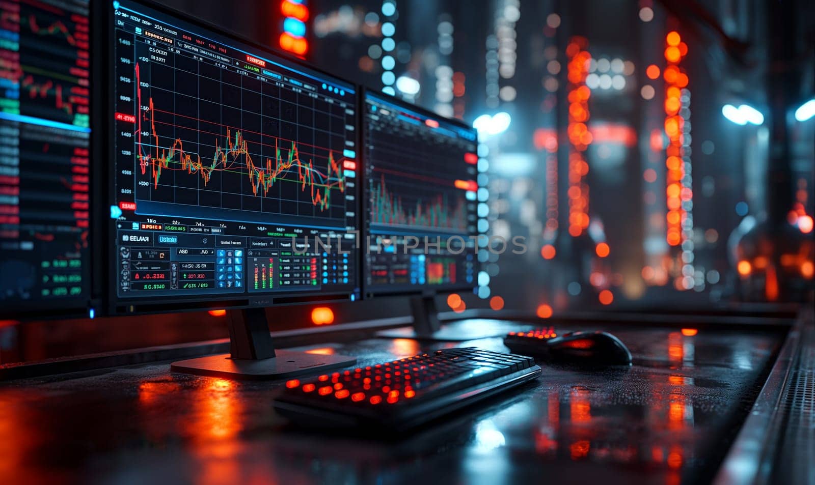 Investment chart of the stock market on the monitor. Selective soft focus.