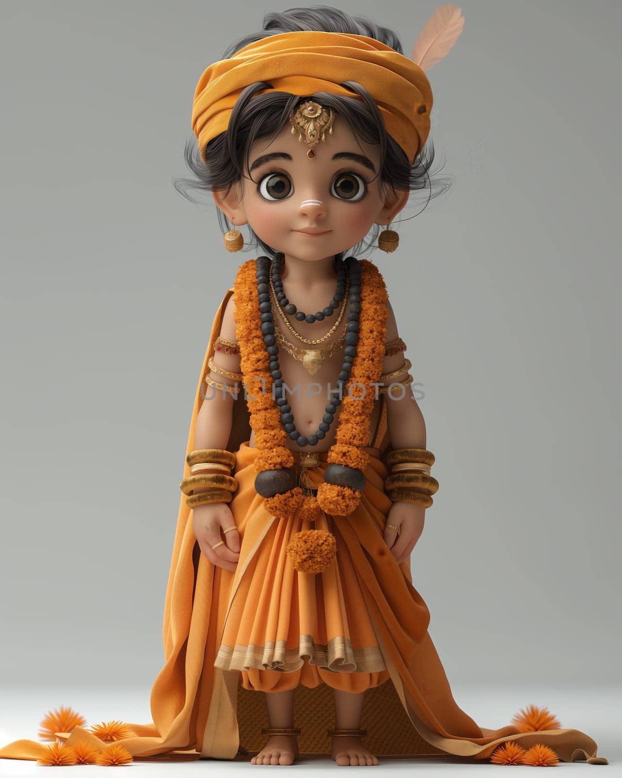 Cartoon, 3D child in national traditional Indian attire. Selective focus