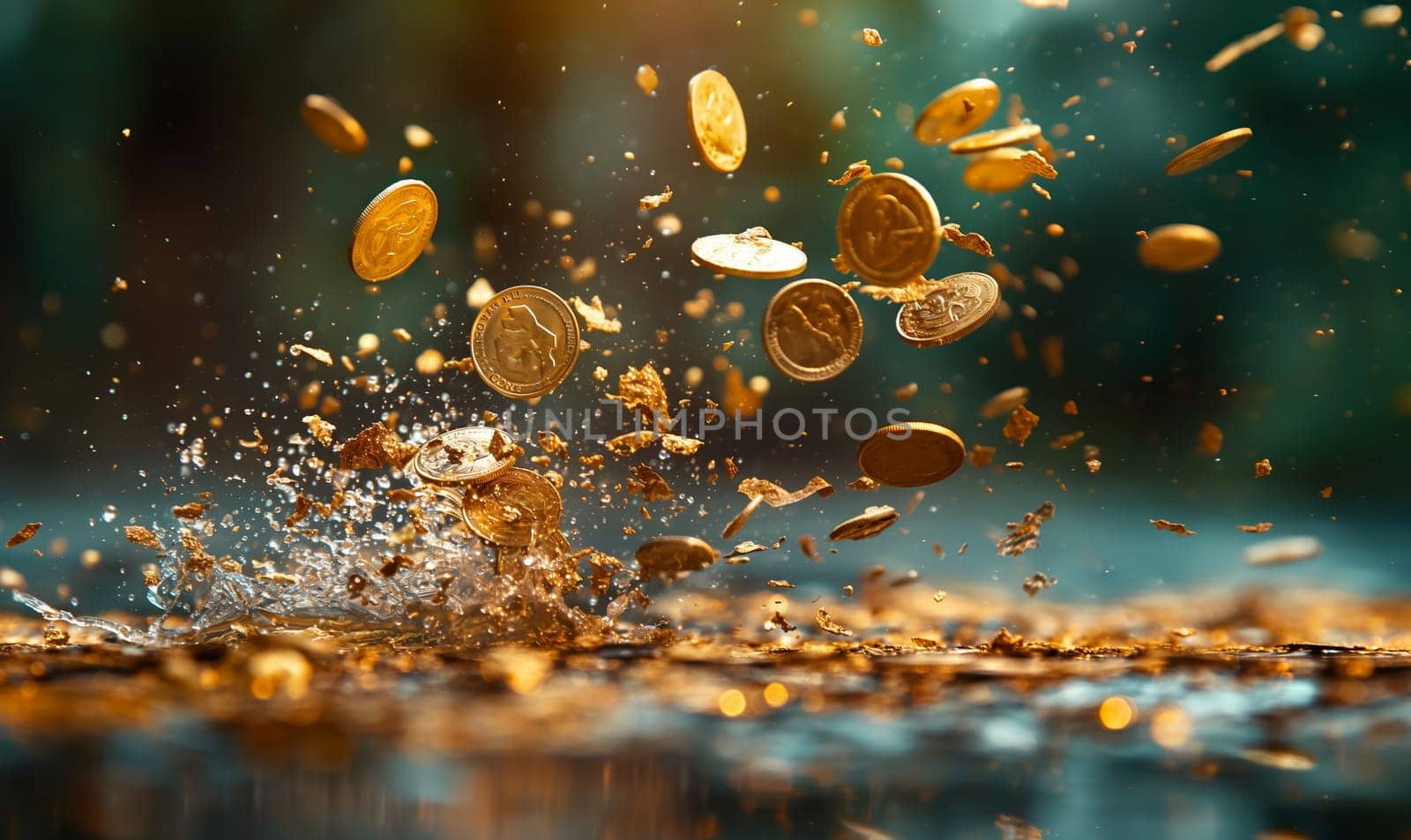 Bitcoin gold coins in dynamic movement. by Fischeron