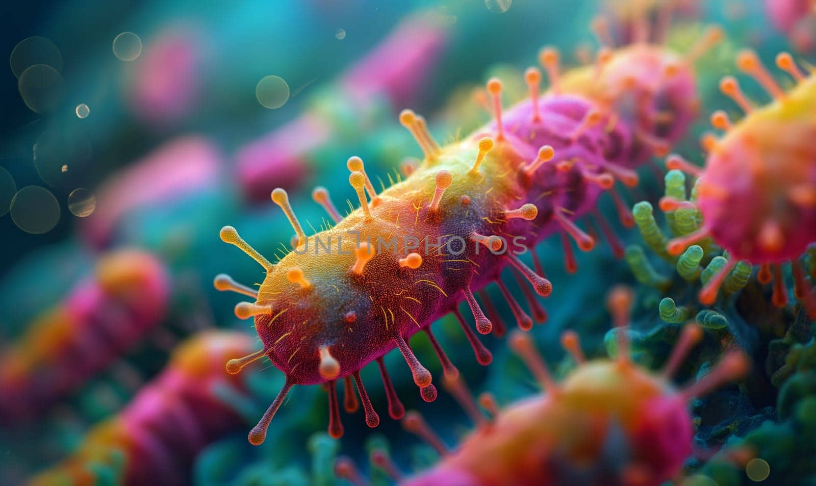 Microbiology concept, view through a microscope. Selective focus