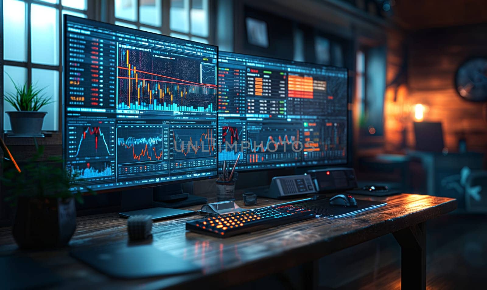 Investment chart of the stock market on the monitor. Selective soft focus.