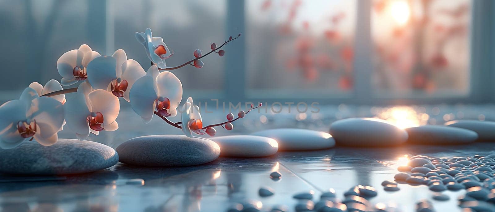 Zen stones and orchid branch. by Fischeron