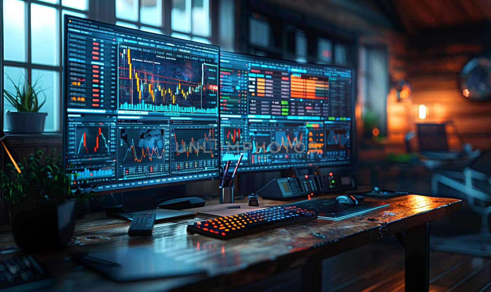 Investment chart of the stock market on the monitor. Selective soft focus.