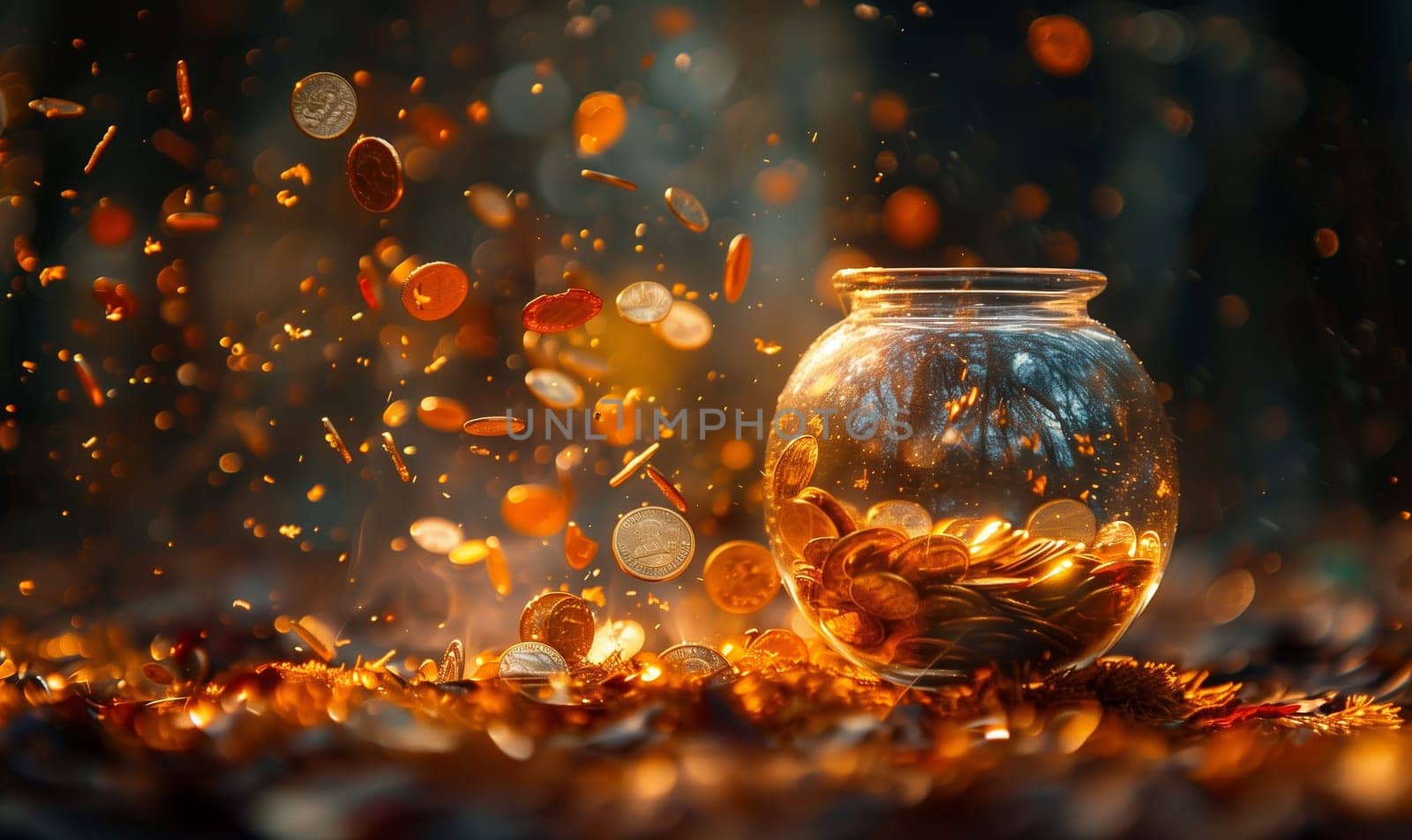 Bitcoin gold coins in dynamic movement. Selective focus