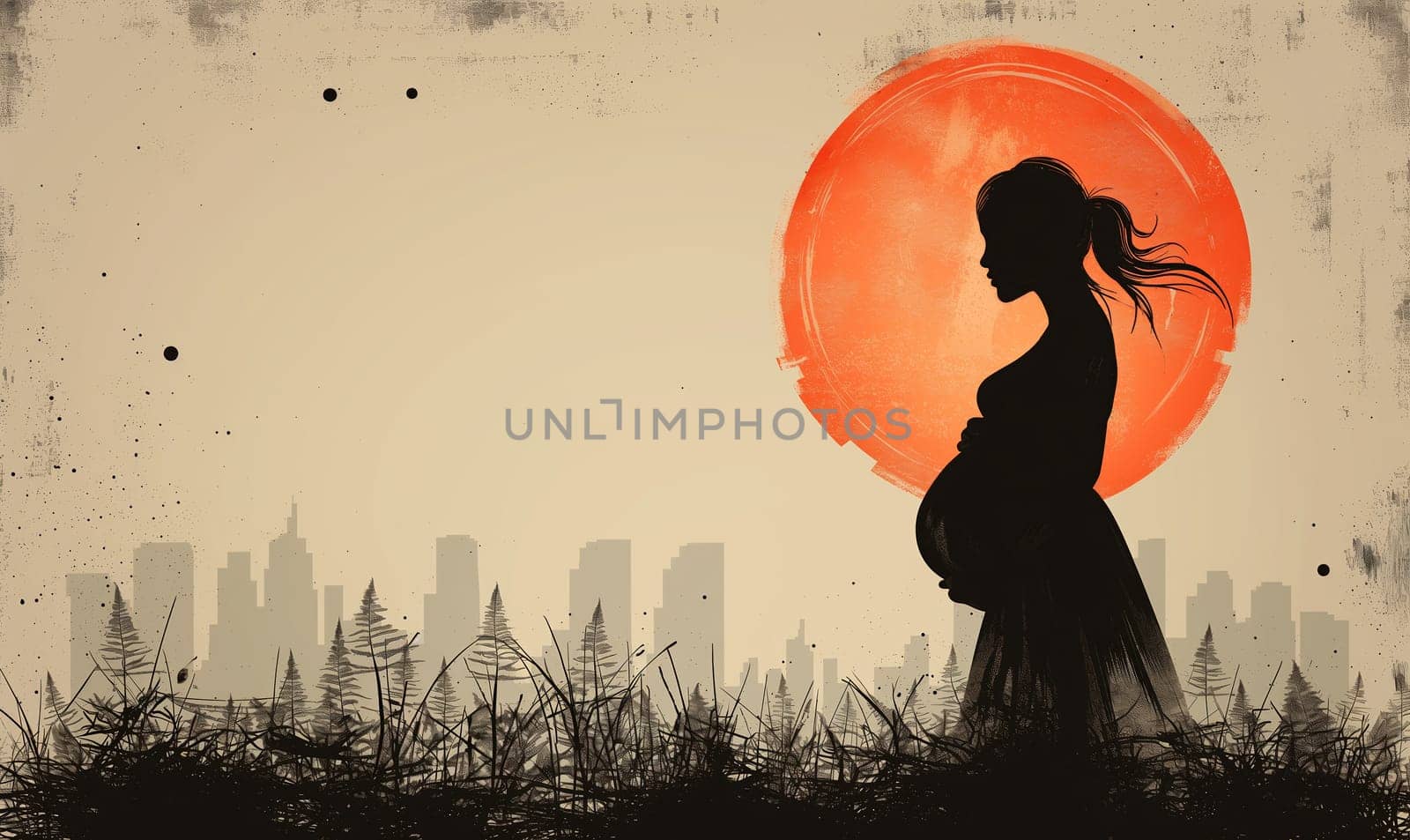 Silhouette of a pregnant woman on a white background. by Fischeron