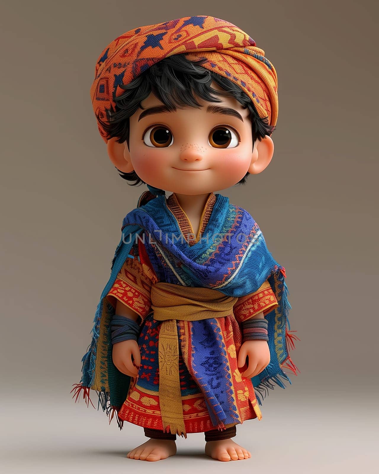 Cartoon, 3D child in national traditional Moroccan outfit. by Fischeron