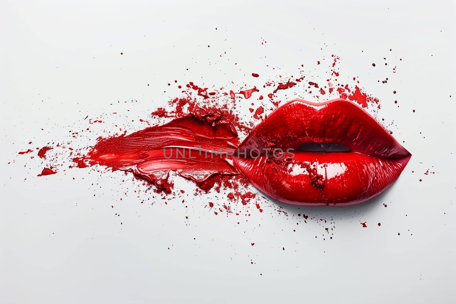 A red lipstick with a portion missing due to a bite taken out of it, showcasing a unique and unconventional use of the cosmetic item.
