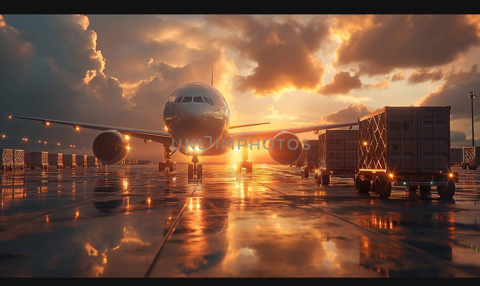 Loading cargo onto an airplane. Selective soft focus.