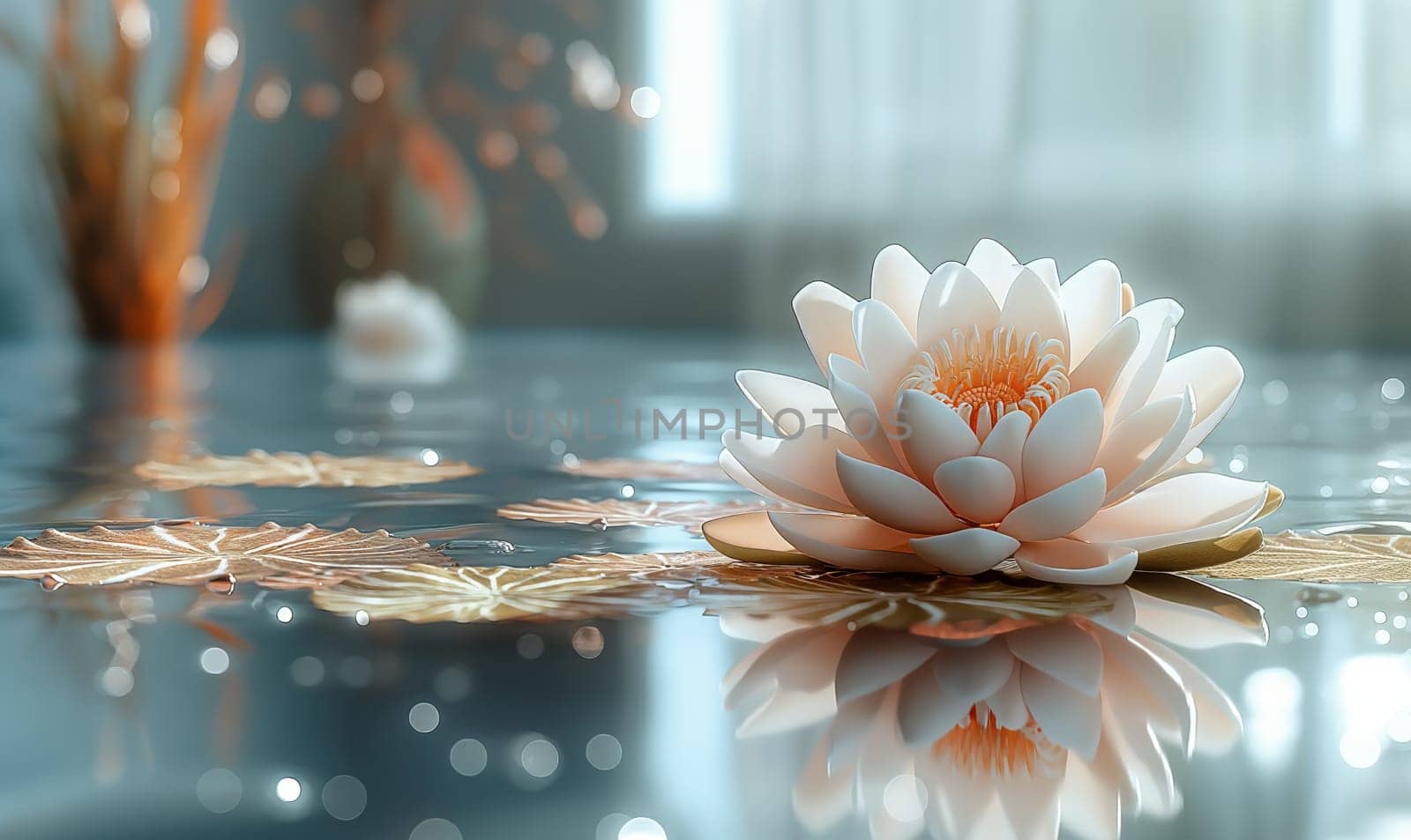 Lotus flower on the surface of the water. by Fischeron