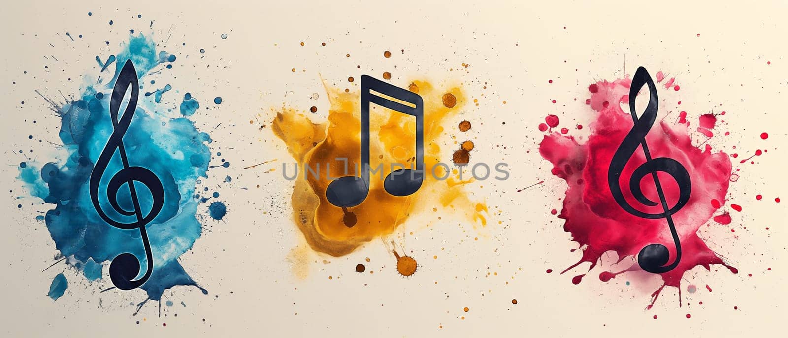 Colorful Musical Notes on White Wall. Selective focus