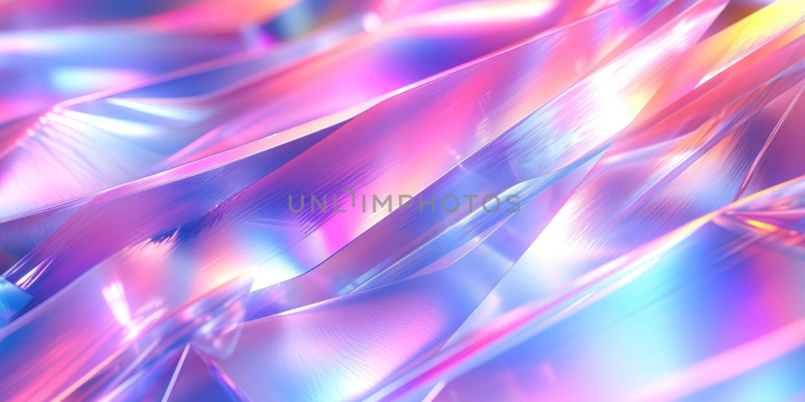 Holographic background with glass shards. Rainbow reflexes in pink and purple color. Abstract trendy pattern. Texture with magical effect. by Artsiom