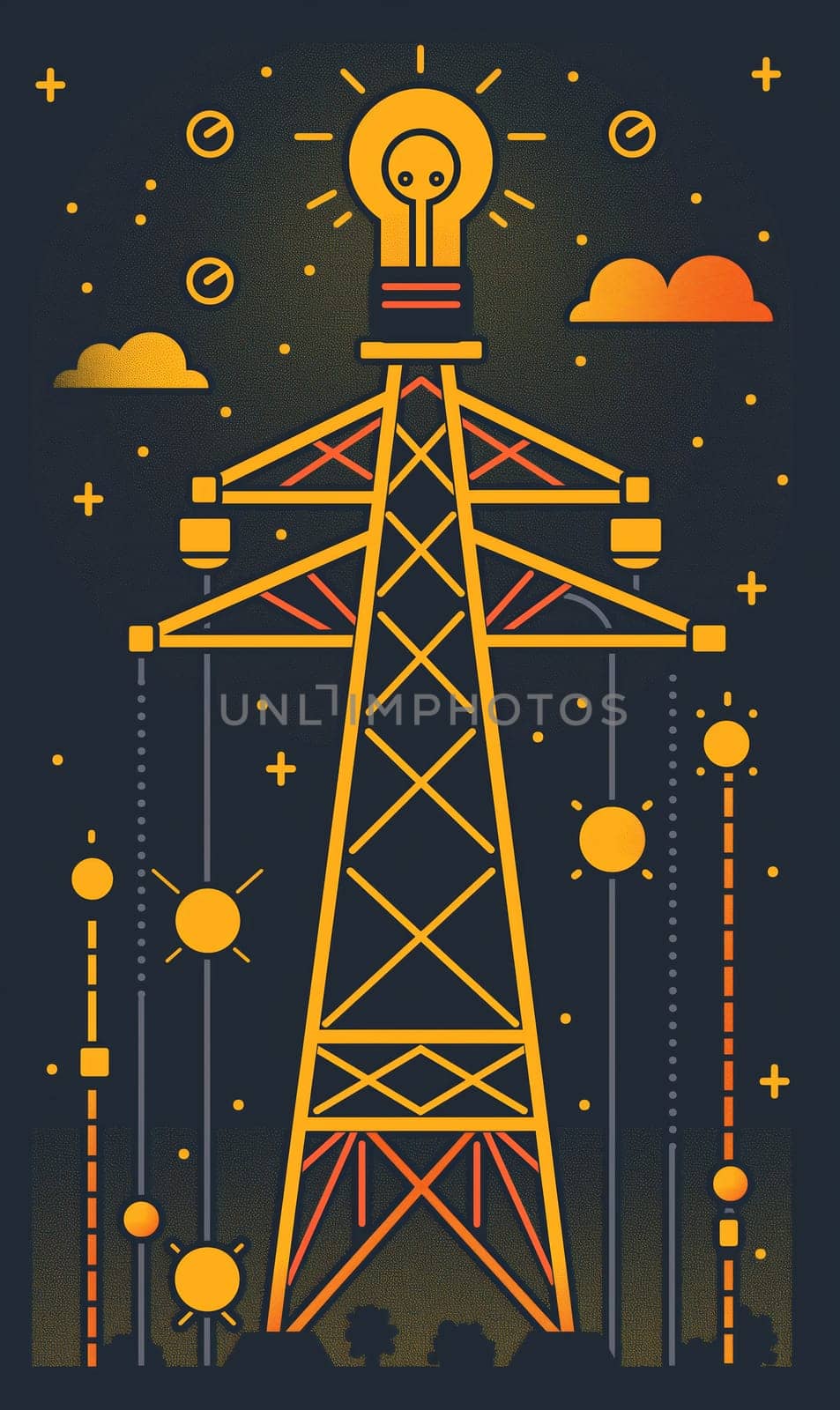 Energy concept, high voltage tower. by Fischeron