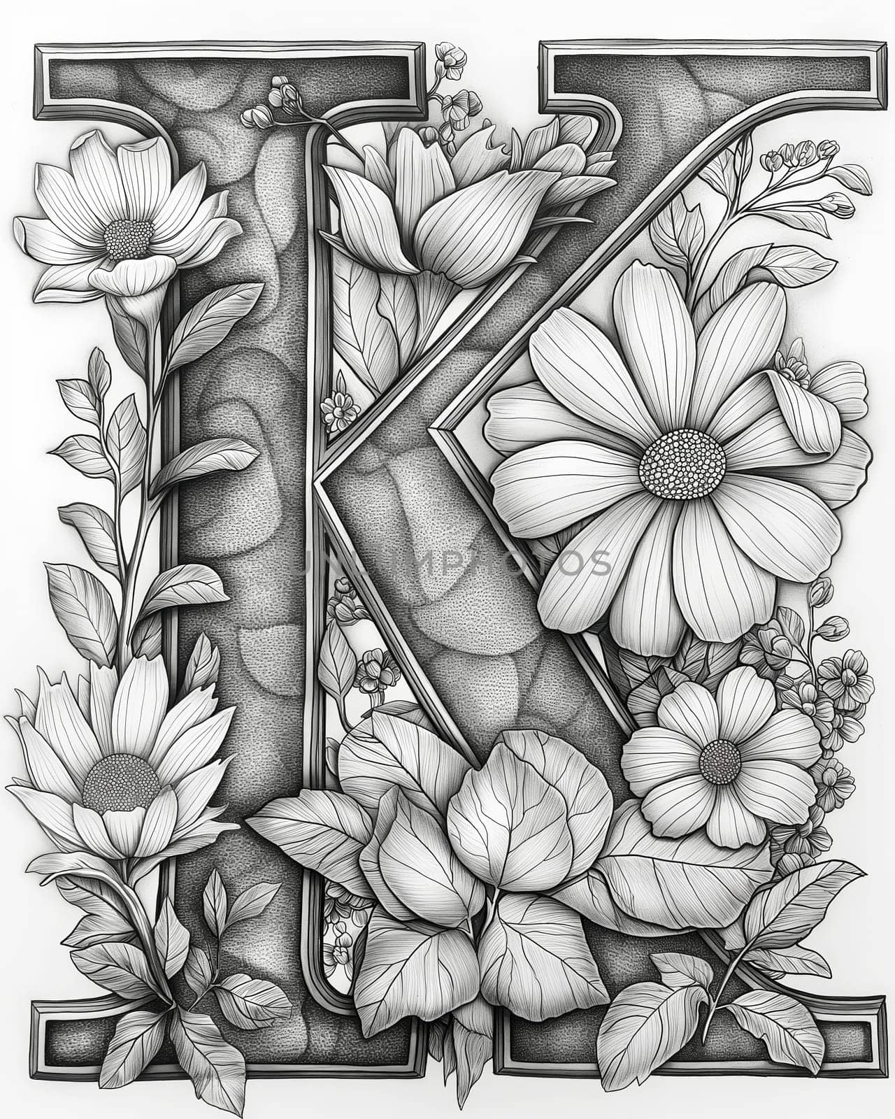 Coloring book for children letter K with flowers. by Fischeron