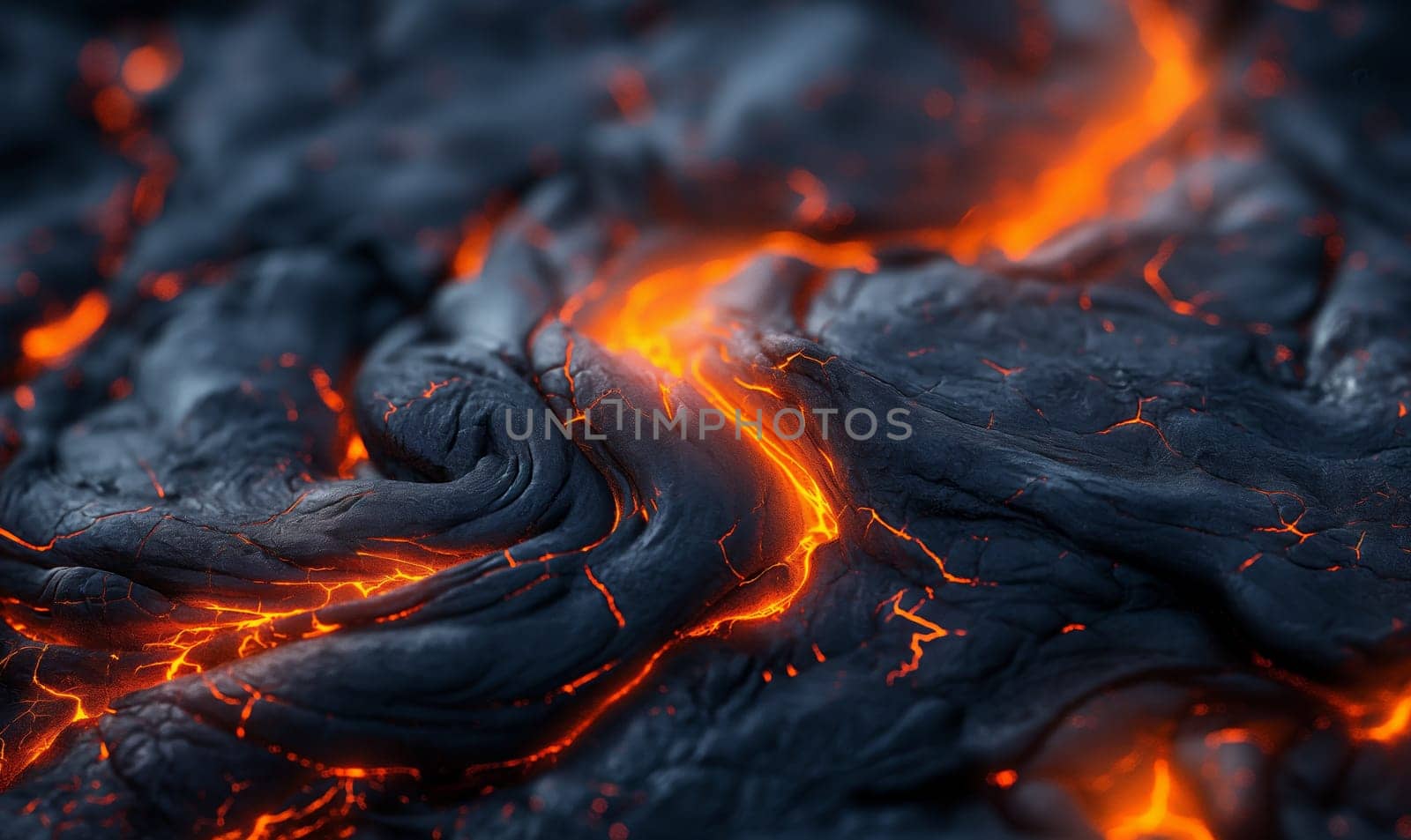 Abstract background of extinct lava with red gaps. Selective soft focus.