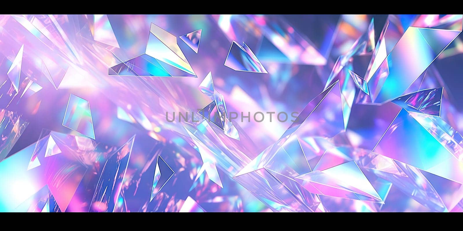 Holographic background with glass shards. Rainbow reflexes in pink and purple color. Abstract trendy pattern. Texture with magical effect. by Artsiom