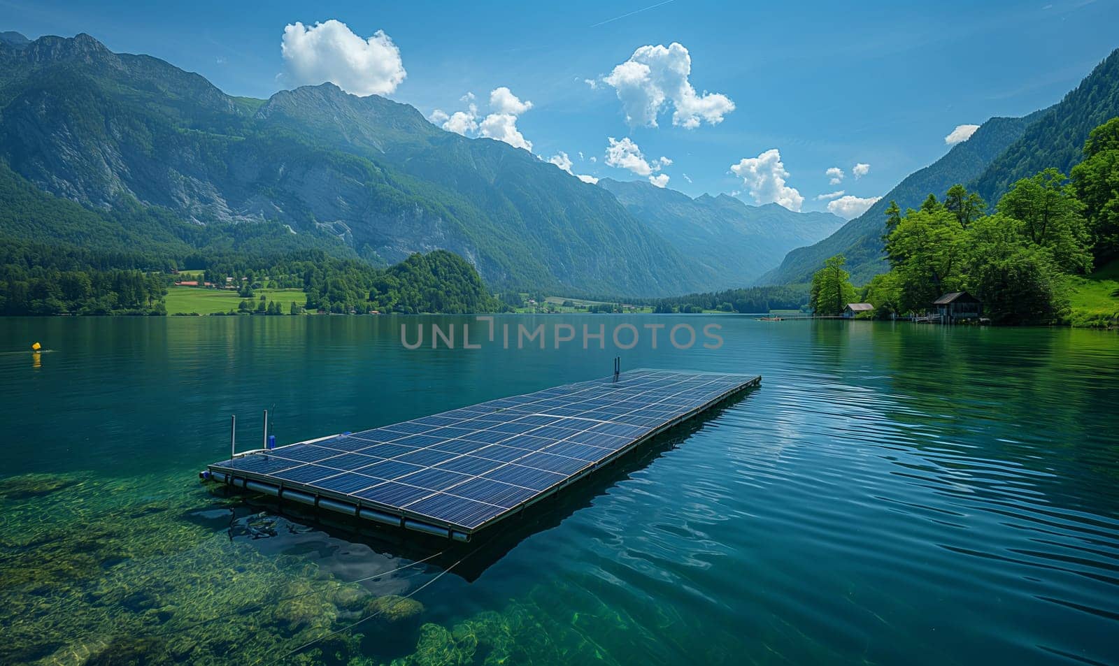 Floating solar panel system on a lake. by Fischeron