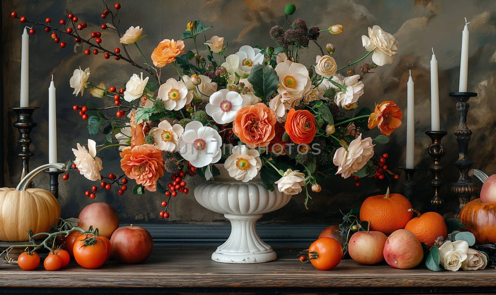 Floral arrangement of various flowers on the table. Selective focus