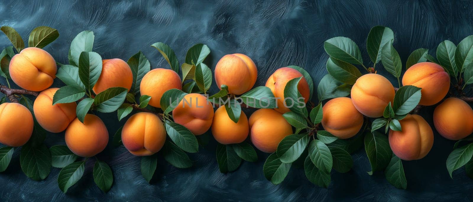 Ripe apricots on the table on a dark background. by Fischeron