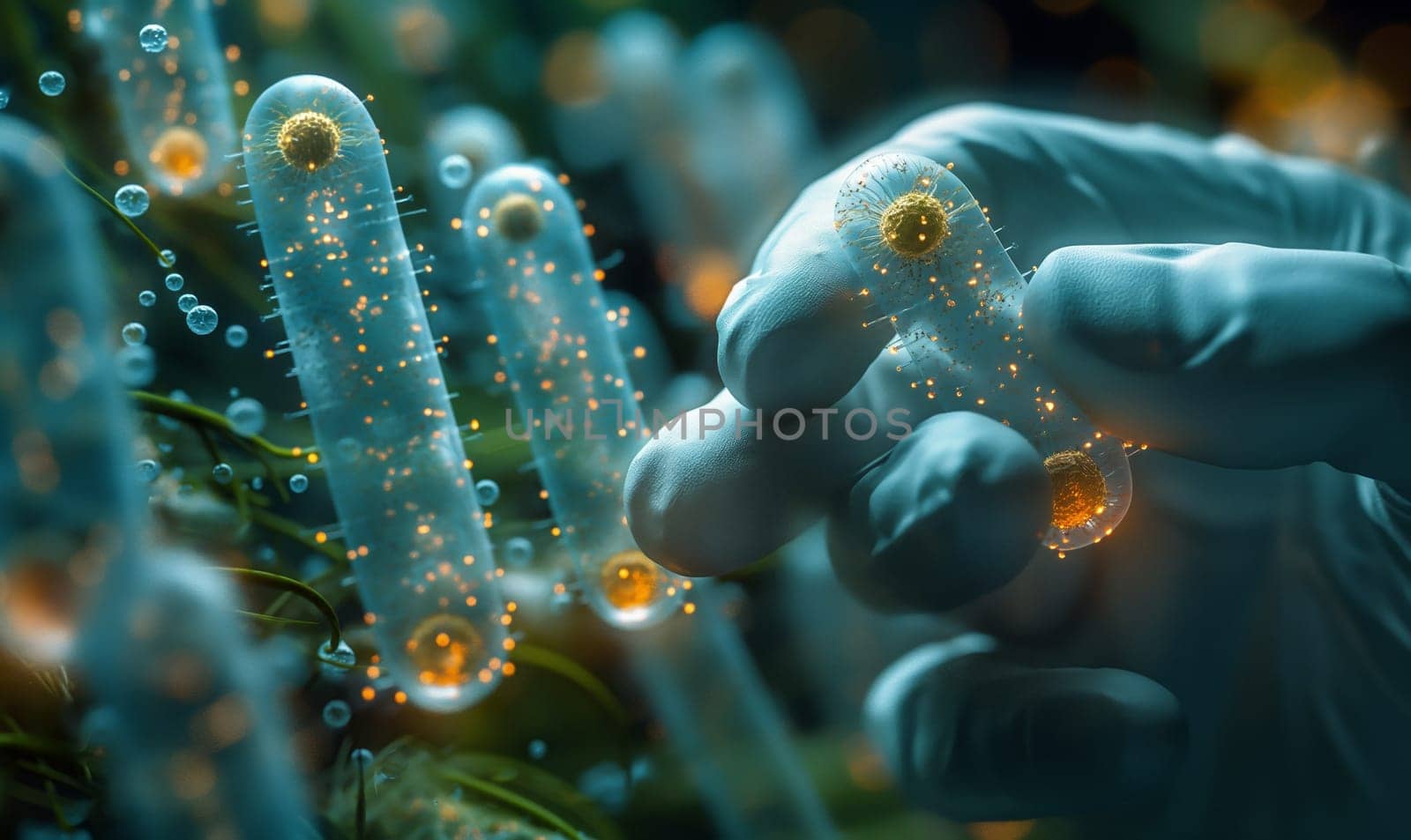 Microbiology concept, view through a microscope. by Fischeron