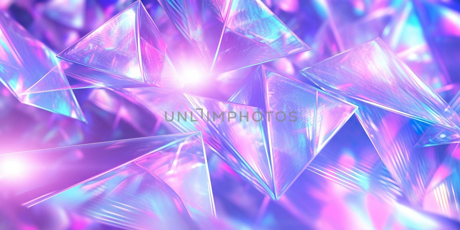 Holographic background with glass shards. Rainbow reflexes in pink and purple color. Abstract trendy pattern. Texture with magical effect