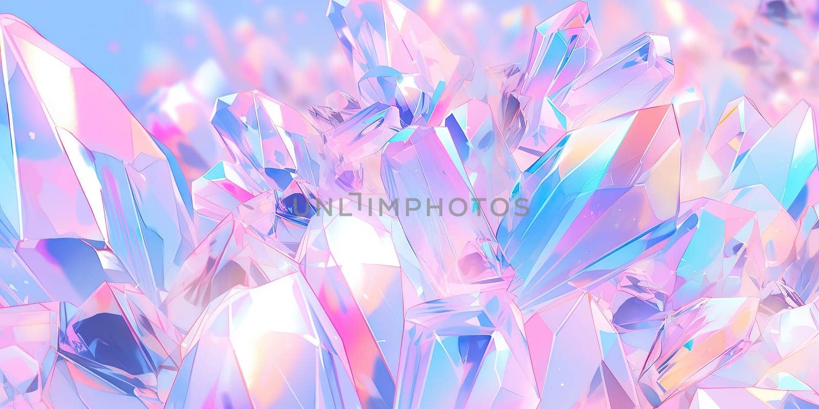 Holographic background with fairy crystal. Rainbow reflexes in pink and purple color. Abstract trendy pattern. Texture with magical effect. by Artsiom