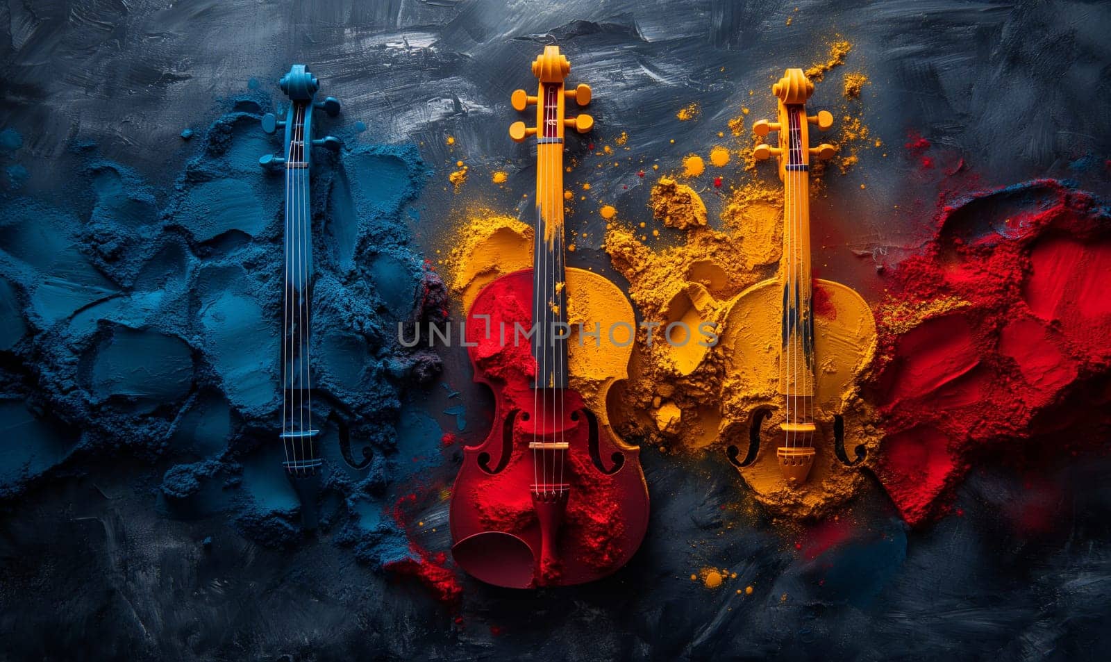 Bright violins on a dark background. Selective focus