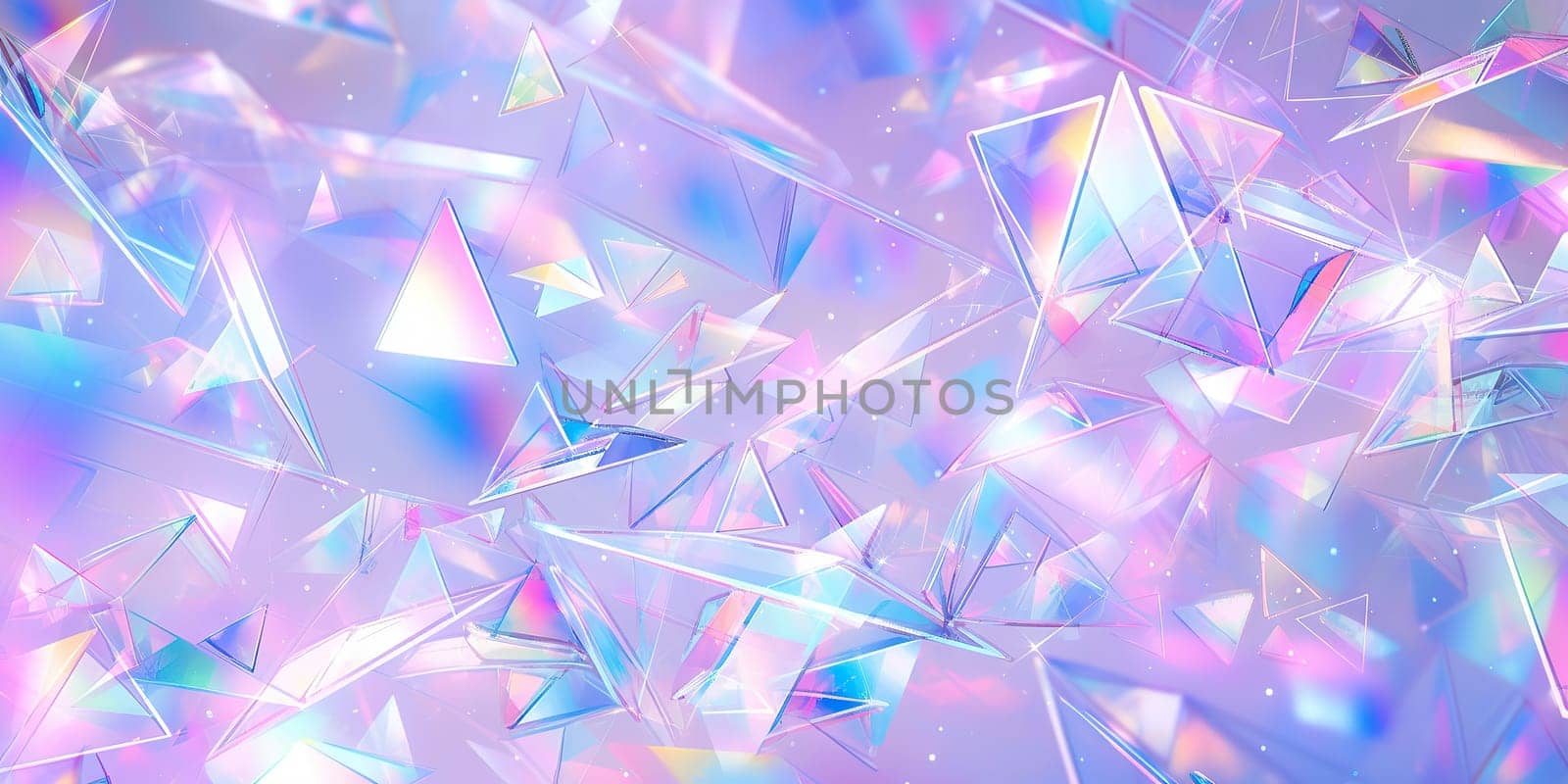 Holographic background with glass shards. Rainbow reflexes in pink and purple color. Abstract trendy pattern. Texture with magical effect. by Artsiom