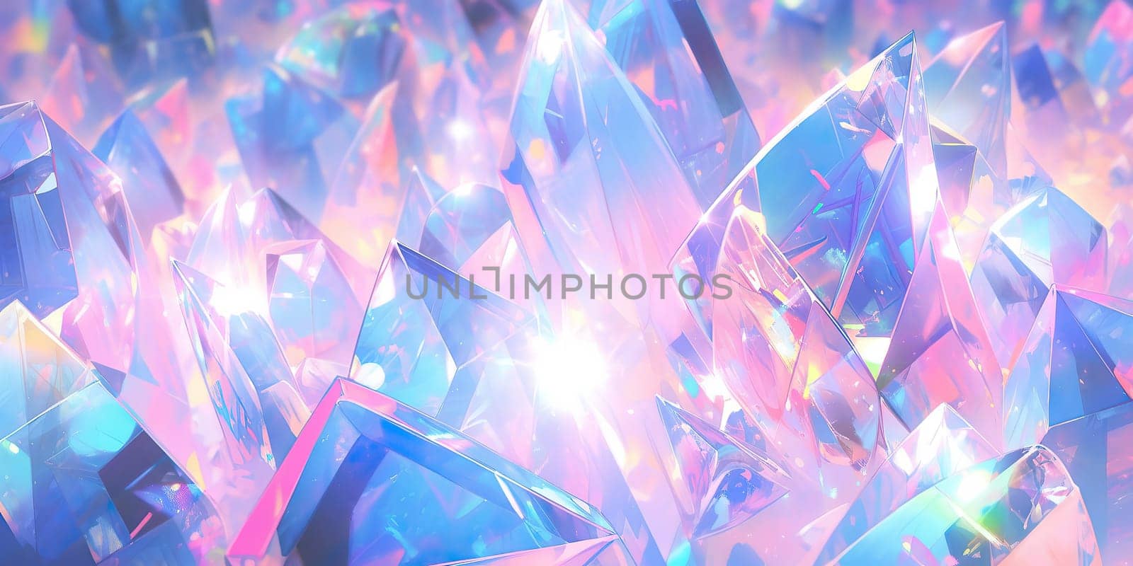 Holographic background with fairy crystal. Rainbow reflexes in pink and purple color. Abstract trendy pattern. Texture with magical effect. by Artsiom