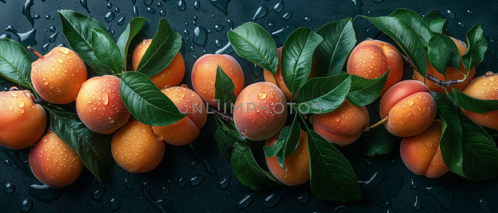 Ripe apricots on the table on a dark background. by Fischeron