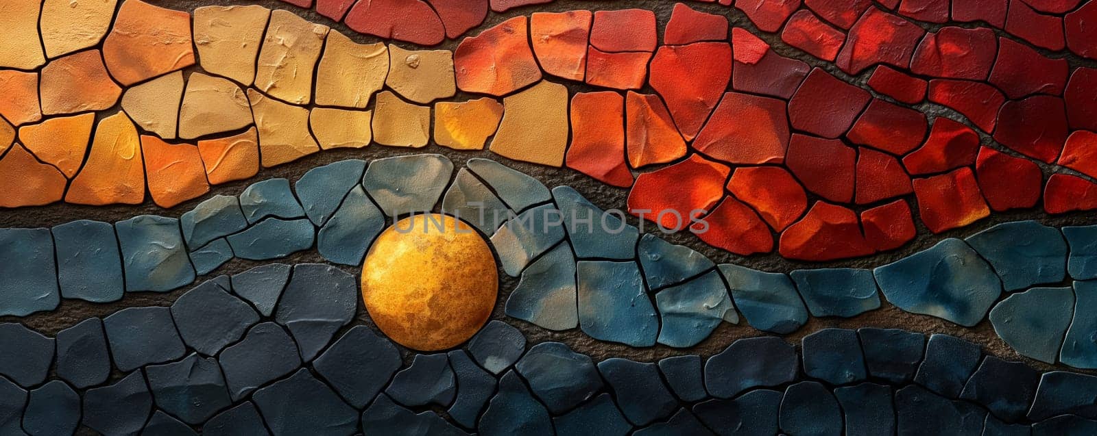 Colored mosaic of colored stones in waves. Selective focus