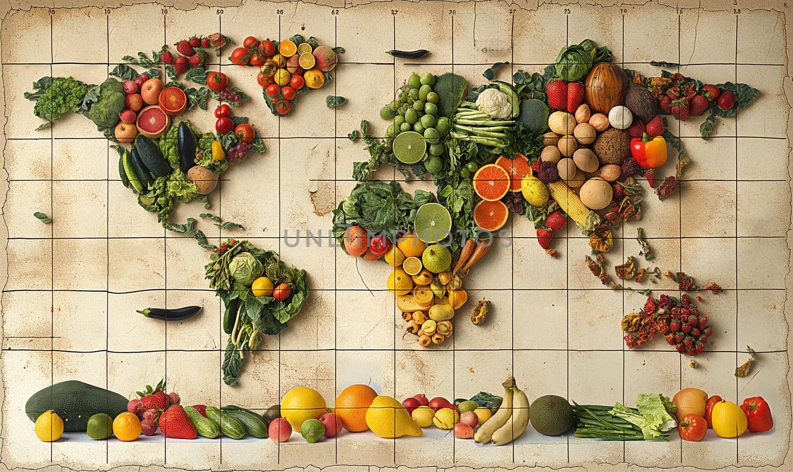 World map consisting of fruits and vegetables. by Fischeron