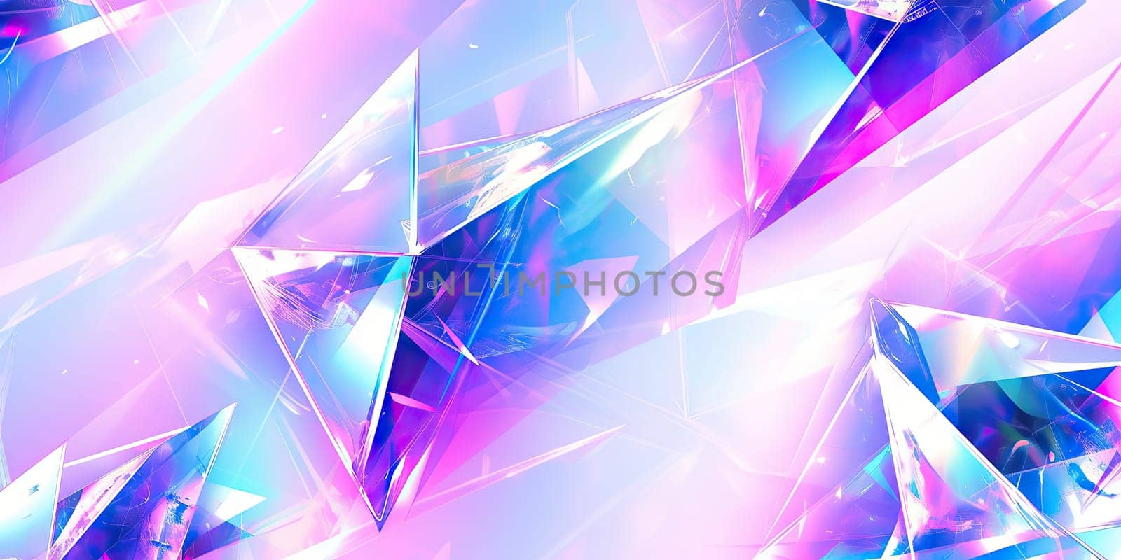 Holographic background with glass shards. Rainbow reflexes in pink and purple color. Abstract trendy pattern. Texture with magical effect. by Artsiom