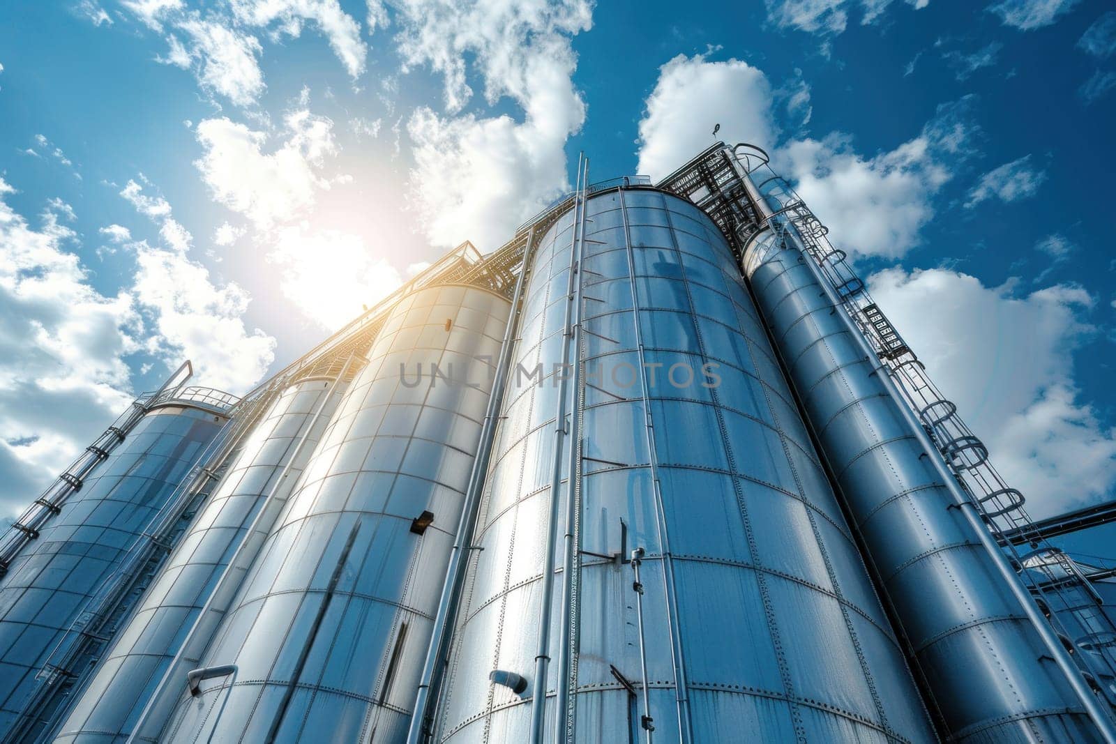 A large industrial building with a lot of tanks and pipes.