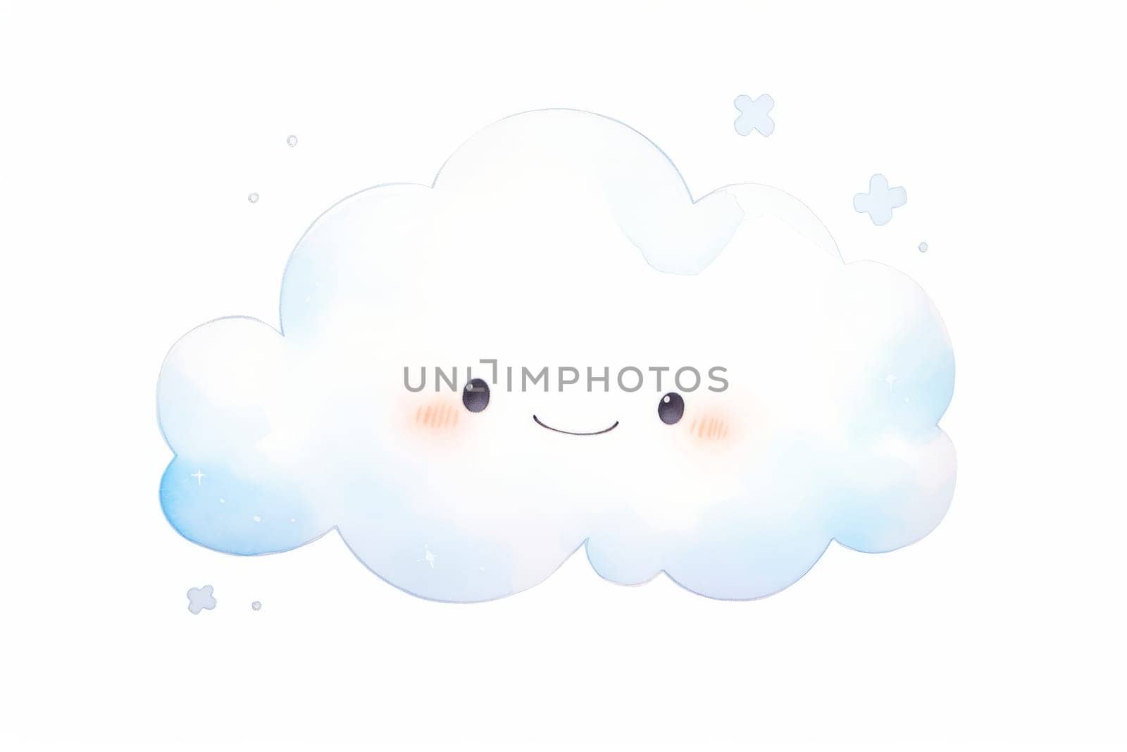 Clouds face set hand drawn simple cute watercolor illustration. by Artsiom