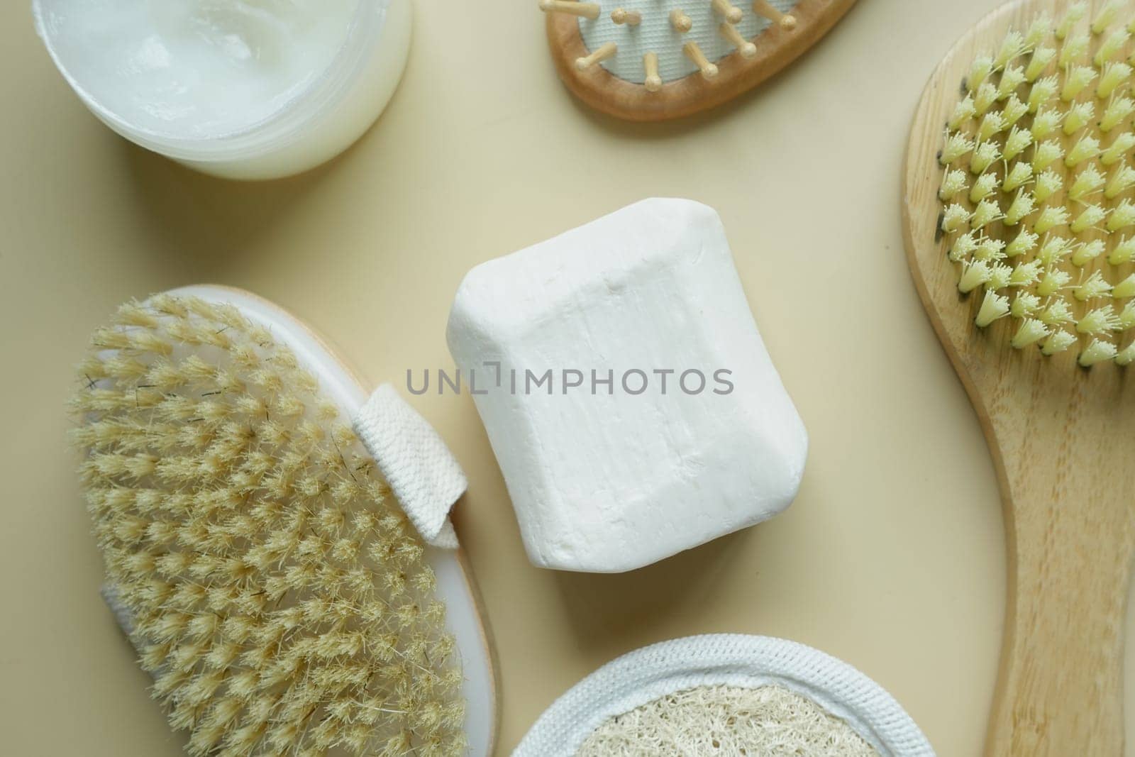 natural soap bar on table .