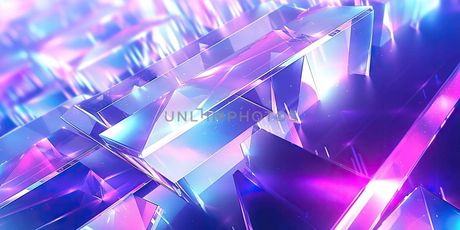 Holographic background with glass shards. Rainbow reflexes in pink and purple color. Abstract trendy pattern. Texture with magical effect