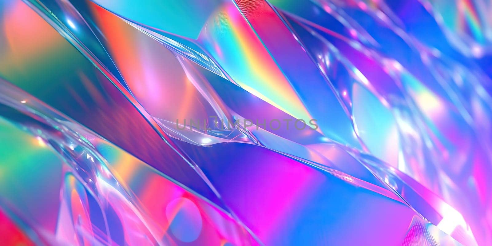 Holographic background with glass shards. Rainbow reflexes in pink and purple color. Abstract trendy pattern. Texture with magical effect. by Artsiom