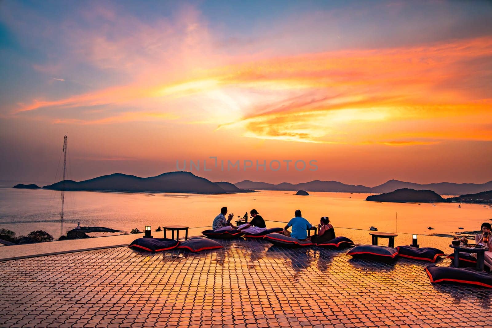 View of Cape Panwa beach at sunset, in Phuket, Thailand, south east Asia