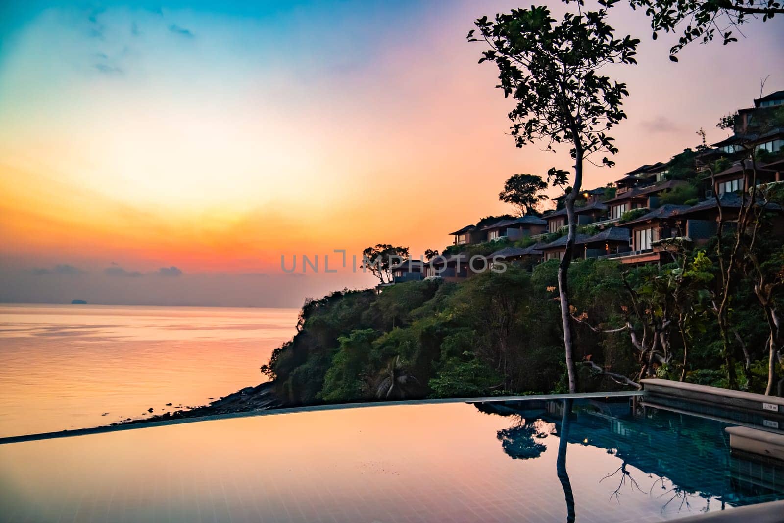 View of Cape Panwa beach at sunset, in Phuket, Thailand, south east Asia