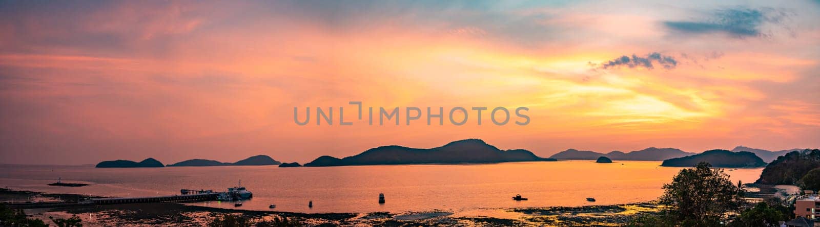 View of Cape Panwa beach at sunset, in Phuket, Thailand, south east Asia