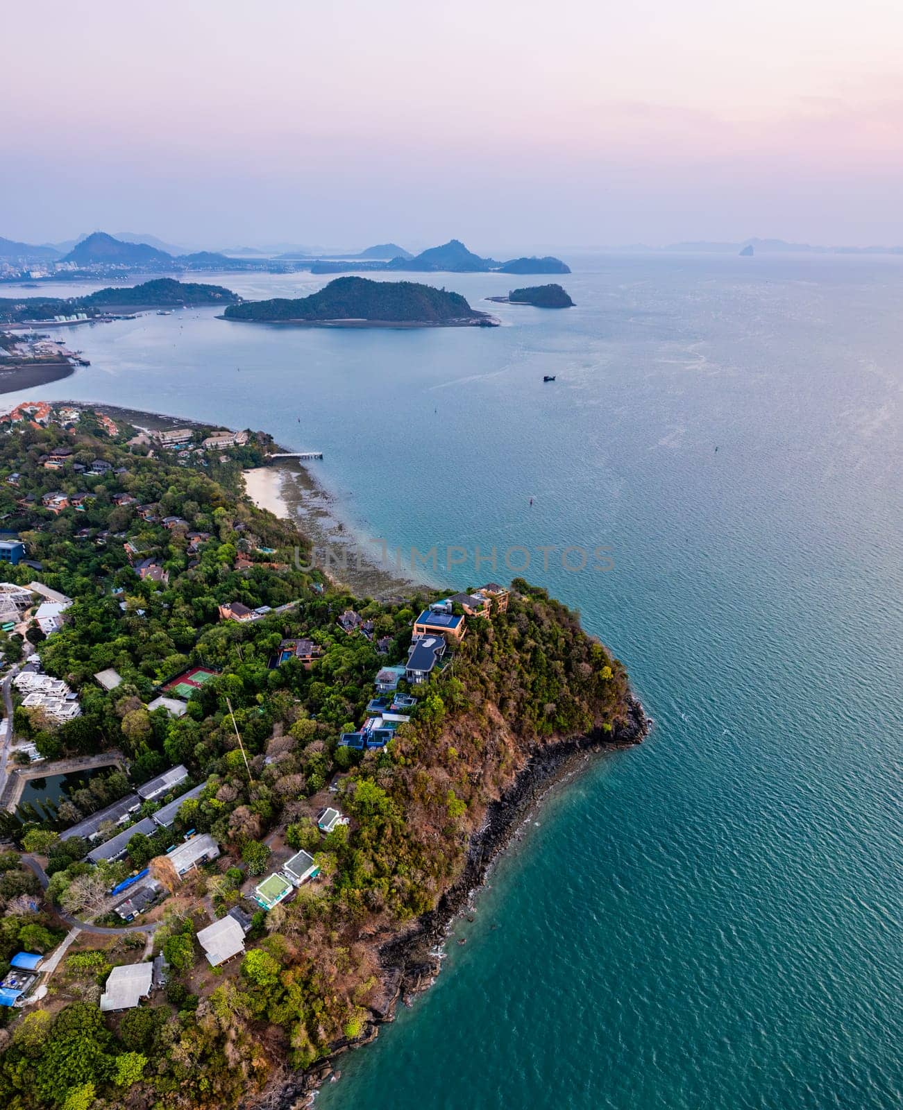 View of Cape Panwa beach at sunset, in Phuket, Thailand, south east Asia