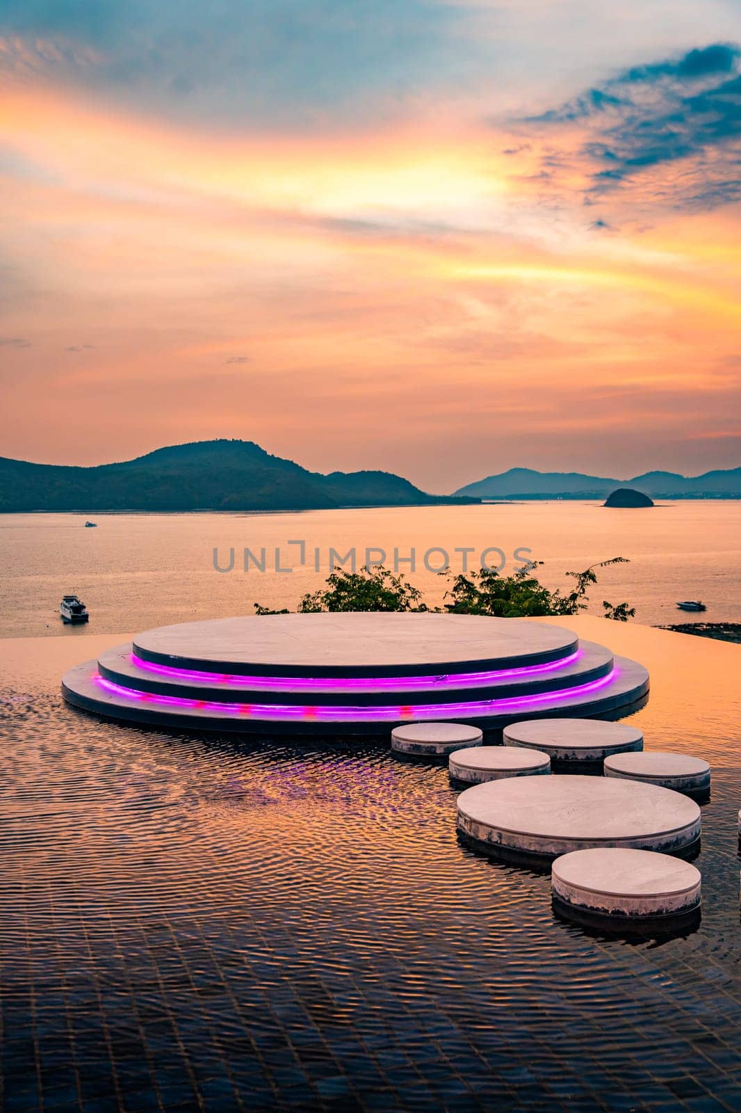 View of Cape Panwa beach at sunset, in Phuket, Thailand, south east Asia