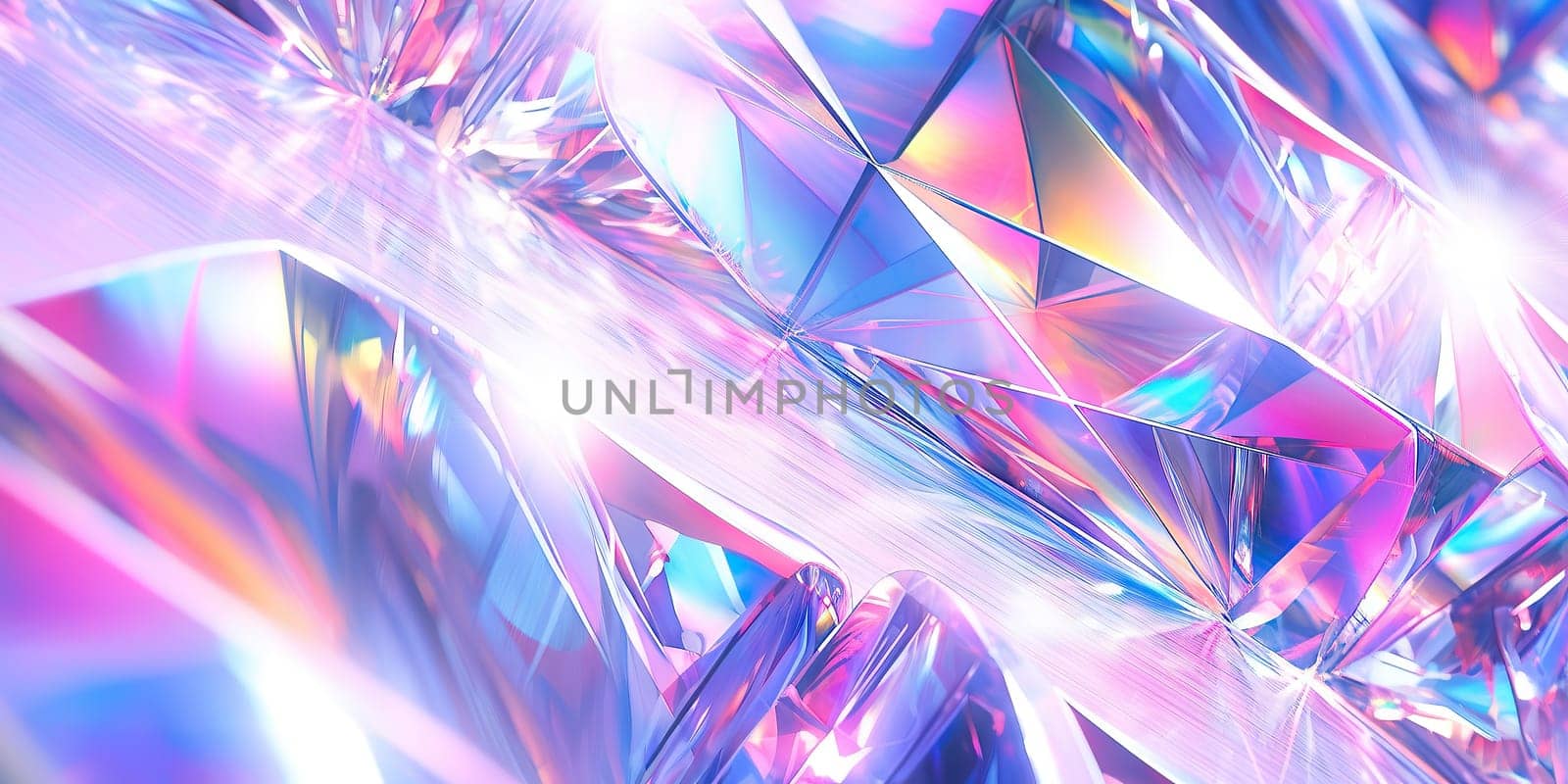 Holographic background with glass shards. Rainbow reflexes in pink and purple color. Abstract trendy pattern. Texture with magical effect. by Artsiom
