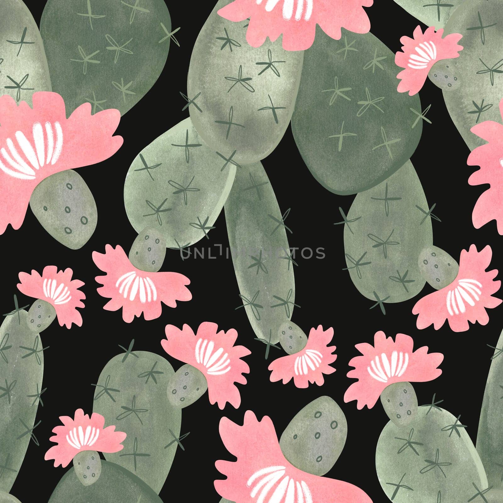 Cacti. Seamless watercolor pattern for wrapping paper, wallpaper and textiles